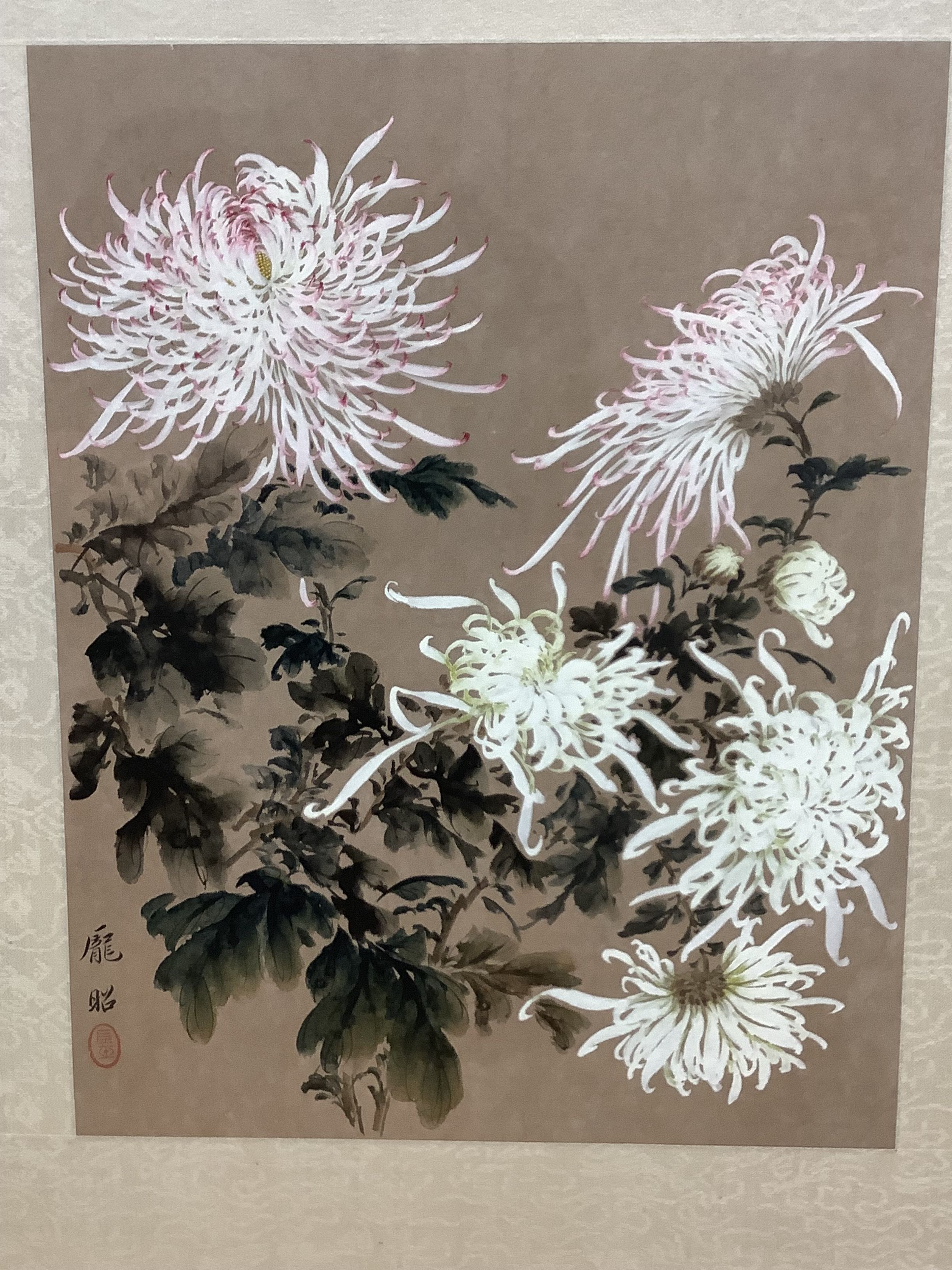 Three Chinese watercolour and gouache studies of flowers and leaves, 34 x 26cm